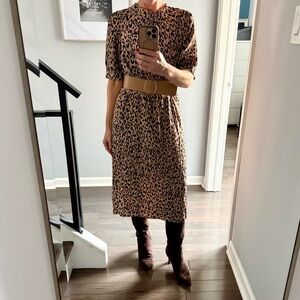Anthropologie Tan and Black Animal Leopard Print Midi Dress XS